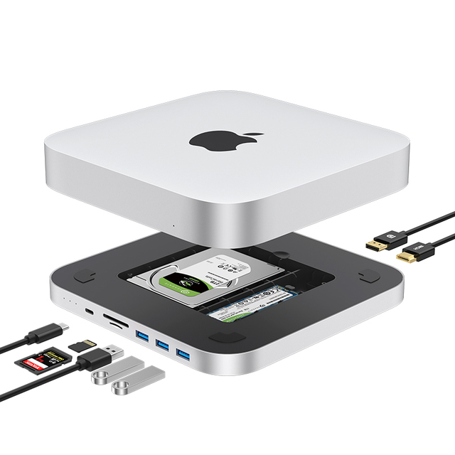 2024 M1/M2 Mac Mini Hub with Ssd Enclosure   M.2 10Gbps HDMI 4K60HZ DP  Dual Slot