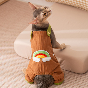 Hete Aanbieding: Koudweer Kleding voor Huisdieren, Goedkope Kattenkleding, Warme, Dikke Corduroy, Schattige Kattenkleding, Grappige, Schattige Regenboogpatroon Kattenjurk - Product Image 1