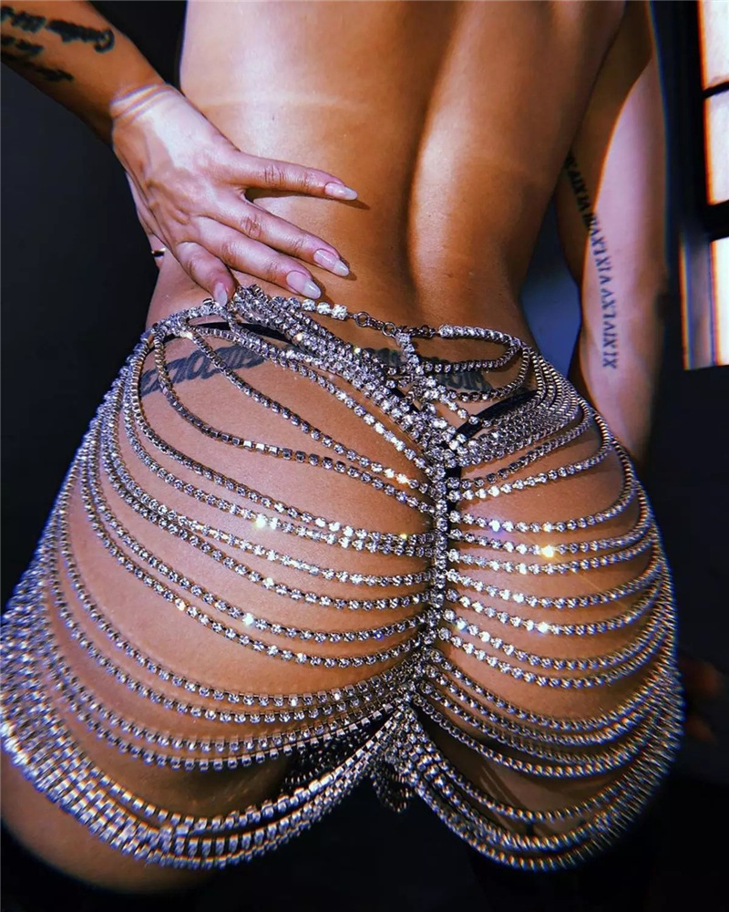 Catena In Vita Con Scollo All'americana - 2 Pezzi Oro E Argento Con Diamanti, Per Bikini E Look Sexy