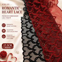 Valentijnsdag Hartpatroon Zwarte Kant Trim Rode Mesh Borduurwerk Kantstof 18cm Romantische Kant voor Lingerie BH Ondergoed Groothandel