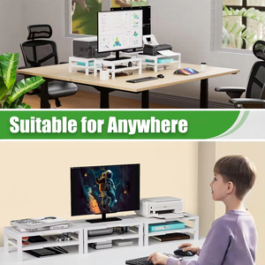 Tre màn hình đứng 2 Tier tre màn hình đứng cho bàn, trắng máy tính risers với lưu trữ máy tính xách tay Máy tính để bàn đứng - Product Image 4