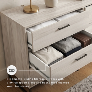 <span class=keywords><strong>Commode</strong></span> à 6 tiroirs avec base en <span class=keywords><strong>métal</strong></span> <span class=keywords><strong>noir</strong></span>, finition <span class=keywords><strong>bois</strong></span> clair, large <span class=keywords><strong>commode</strong></span> à tiroirs, fournisseur de mobilier pour projets, logo personnalisé - Product Image 5