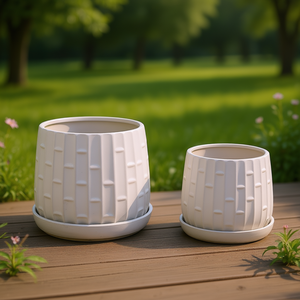 Juego de 2 Macetas de Cerámica Mdj, Redondas, con Orificio de Drenaje, para Interiores y Exteriores, Hogar y Jardín, Estilo Moderno, Acabado Esmaltado - Product Image 2