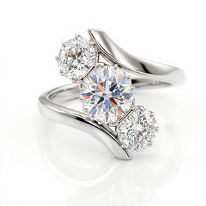 Women's Three <b>Stone</b> 18K 14K Gold Plated Round Brilliant Cut Lab Grown Diamond Engagement Ring Bypass Curved Band Fine Jewelry - Product Image 2