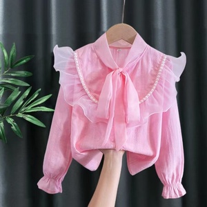 Maglietta con pizzo, maglia bianca a maniche lunghe per bambina, top a maniche lunghe stile scolastico per bambini di taglia media - Product Image 5