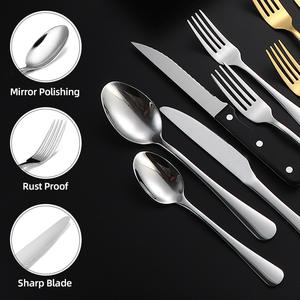 طقم أدوات مائدة محمول للتخييم والنزهات الخارجية، 10 قطع من الفولاذ المقاوم للصدأ تشمل سكين وشوكة وملعقة وطبق - Product Image 4