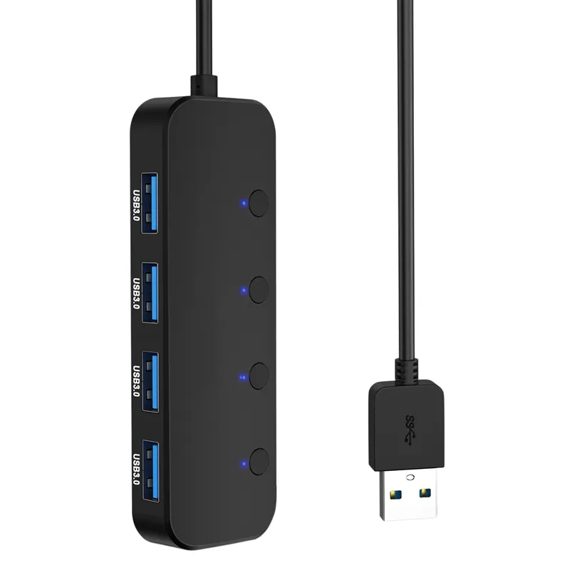 Hub USB 4 porte 3.0 5Gbps Splitter da uno a quattro Extender con interruttore di alimentazione indipendente e LED per PC portatile