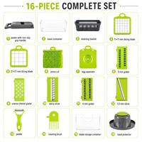Utensilios de Cocina Manuales 16 en 1, Picador de Cebolla, Cortador de Frutas, Zanahorias y Verduras, Rebanador de Vegetales