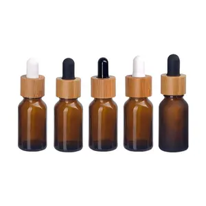 Flacon d'huile essentielle en verre givré, capacité de 15 ml, pièces, bouteille en bambou, pour produits cosmétiques, modèle