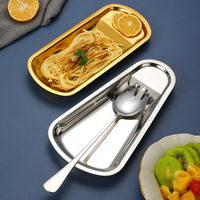 Plateau de buffet carré en acier inoxydable 304 doré avec pince, plateau à nourriture, porte-cuillère, plateau à couverts