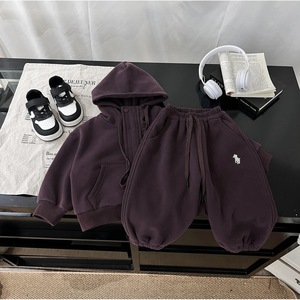 Tongxingyuan Children's Fleece Lined Two Piece Set Thick Cotton Autumn Winter Outfit Boys Girls Casual Solid Color - Product Image 4