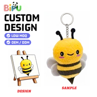 Porte-clés en peluche abeille de dessin animé personnalisé, pendentif animal en coton PP OEM et ornement de poupée, décoration et cadeau de festival