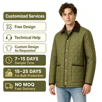 Jaket Pria Model Country Ringan Berlapis Diamond Quilted dengan Kerah Corduroy dan Kancing Tekan Depan