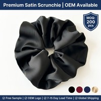 Chouchous en satin de luxe en gros, 6 couleurs unies : Noir, Bordeaux, Beige, Bleu marine, Blanc, Rose, Élastiques minimalistes pour cheveux, OEM, Marque privée