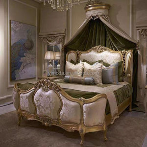 Palais italien meubles français bois massif sculpté peinture craquelée rococo 2m lit double 1.8m mariage sculpté lit traîneau - Product Image 6