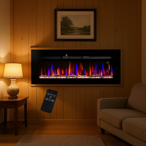 Chimenea Eléctrica de 50 Pulgadas con Llama Multicolor, Calentador de 1500W, Control Remoto, Empotrable en Pared, para Uso Doméstico - Product Image 2
