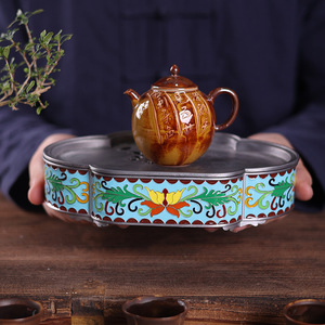 Chinese Cloisonne Teapot Holder Enamel Floral Design Small <b>Tea</b> <b>Tray</b> For Dry Brewing <b>Tea</b> Set Accessories Dehua Origin - Product Image 4