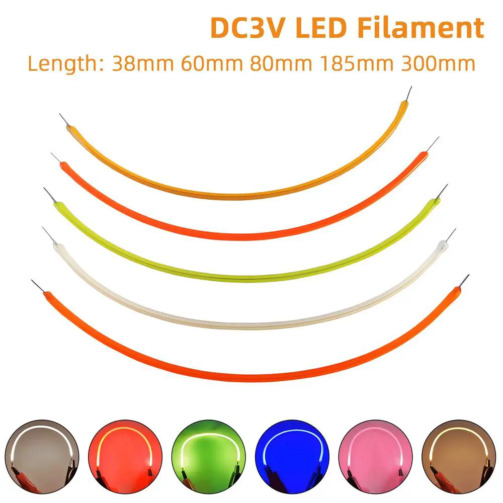 1Pcs DC 3V LED Filament Flexible 38/60/80/185/300mm Edison Bulb Lamp Part 2200K COB LED Bulb Diode Decorative DIY Incandescent