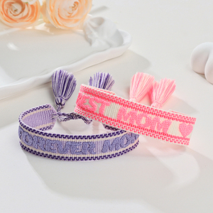 Gelang Hari Ibu untuk hadiah wanita, hadiah gelang tangan anyaman tepi bordir huruf pola LOGO sederhana kreatif untuk ibu - Product Image 4