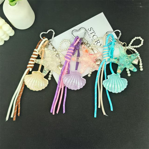 Coastal Tassel <b>Bag</b> Charm Resin Starfish Shell Pendant with Pearl Chain <b>Heart</b> Carabiner for Handbag Accessory Decoration - Product Image 1