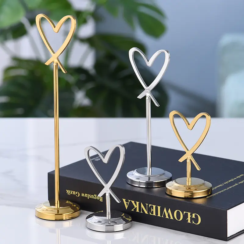Nicro Manufacturer Counter Top Wedding Table Name Card Holder Free Standing Heart Shape Small Metal Table Number Holder