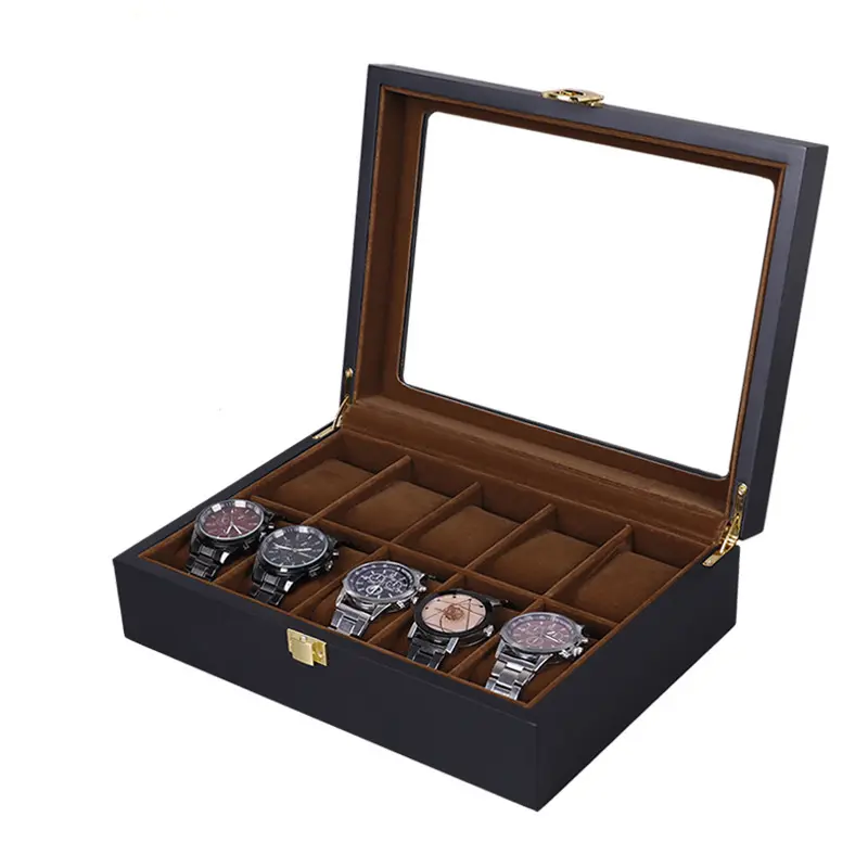 Black Premium Wooden Painted Craft Personalized Pocket Watch Display Stand Box Case and Pillow