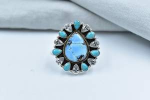 Bague réglable en argent sterling Golden Hill Turquoise Mojave Turquoise faite à la main - Product Image 5