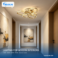 Lampu Plafon LED Modern 130W Hexagonal Ring SMD2835 Besi PS Remote Control 3 CCT untuk Ruang Tamu Rumah