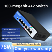 Conmutador PoE Fast Ethernet de 4 Puertos T-shield, 1GBPS, 48V, 2 Puertos Uplink, Garantía de 3 Años para Redes de Cámaras de Seguridad