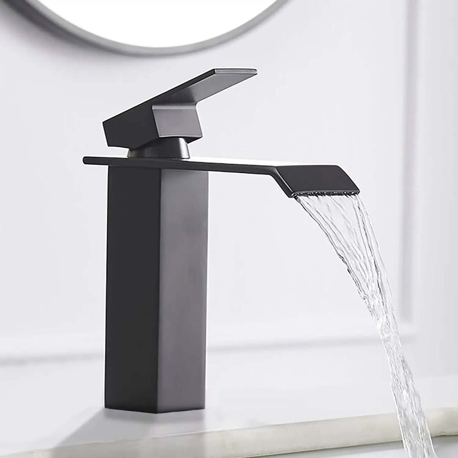 luxury Bathroom Waterfall Spout Design Sink tap 304 Stainless Steel Deck Plate Matte Black Basin Faucet