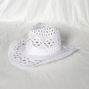 Venta al por mayor verano playa al aire libre sombrilla sombrero de paja para el sol vaquero occidental Jazz sombrero de ala ancha hecho a mano Retro hueco vaquera sombrero Fedora - Product Image 4