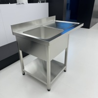 Évier commercial en acier inoxydable, évier double de style européen pour restaurant, table de préparation de cuisine avec étagère inférieure, fabriqué en Chine