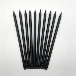 Crayon noir personnalisé de forme hexagonale avec logo d'hôtel crayon charbon de bois avec gomme pour cadeau