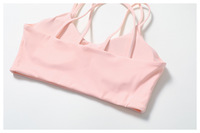 Soutien-gorge de sport pour femme à double bretelle fine, col en U, côtelé, avec coussinets amovibles, pour la gym, le fitness et l'entraînement