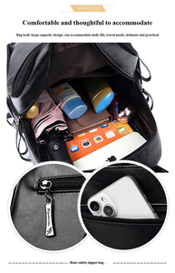 <span class=keywords><strong>Zaino</strong></span> in <span class=keywords><strong>pelle</strong></span> PU nera per <span class=keywords><strong>donna</strong></span> Borsa elegante, leggera e resistente per la scuola o il lavoro - Product Image 3