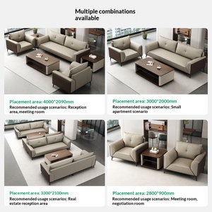 Ensemble de canapés de <span class=keywords><strong>bureau</strong></span> en cuir de luxe moderne, canapé de réception 3+1 places avec table basse, mobilier de <span class=keywords><strong>bureau</strong></span> commercial - Product Image 4