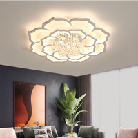 Luxe Atmosphérique Maison Salon Plafonnier Cristal Lotus Chambre Étude LED Plafonnier Minimaliste Fer Acrylique Blanc 90