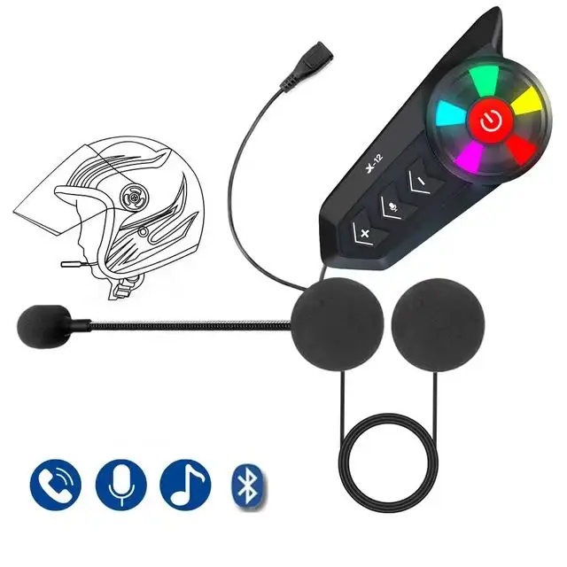 Auriculares impermeables con luz RGB para casco de motocicleta, cascos inalámbricos con cancelación de ruido y micrófono, BT 5,0, IPX6