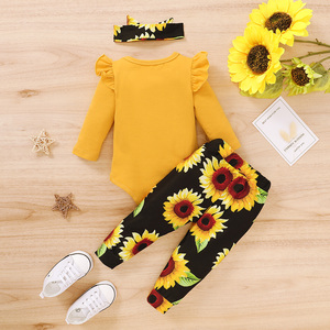 Combinaison pour bébé, vêtements d'école pour bébé, combinaisons en coton pour filles avec pantalon à motif tournesol de Chine - Product Image 2