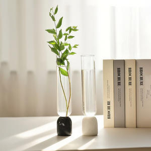 Vaso in Vetro Alto e Trasparente <span class=keywords><strong>con</strong></span> Base in Pietra di Giada, Decorazione Casa di Lusso, Vaso Vuoto <span class=keywords><strong>con</strong></span> Base in Gemma - Product Image 1