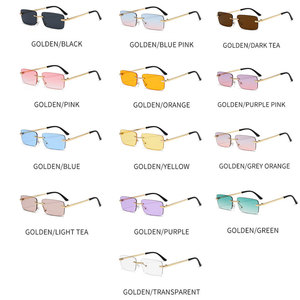 Custom Logo 2026 Vintage Unisex Small Rectangle Sun Glasses UV400 <b>Gradient</b> Shades Rimless Square <b>Sunglasses</b> for Women - Product Image 6