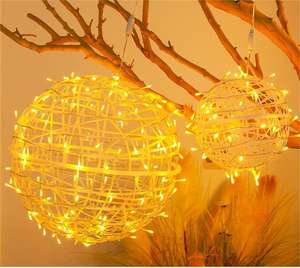 Lampu gantung bola rotan 40cm, lampu bola rotan gantung untuk dekorasi Natal, lampu pohon luar ruangan - Product Image 4