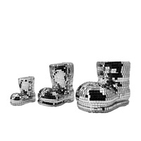 Boule disco argentée tendance, en forme de petites bottes, style mignon et simple, fournitures de décoration faites à la main, très vendues pour Noël