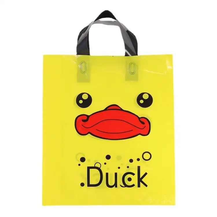 Logo promozionale stampato imballaggio Shopping Pe Tote Bag in plastica personalizzata con manico ad anello morbido