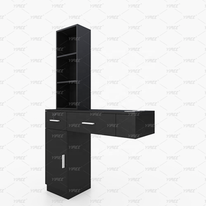 Mueble de Barbería Personalizado de Madera de Roble, Estación de Estilismo Negra, Mueble de Salón Montado en la Pared, Estación de Trabajo de Peluquería con Almacenamiento - Product Image 3