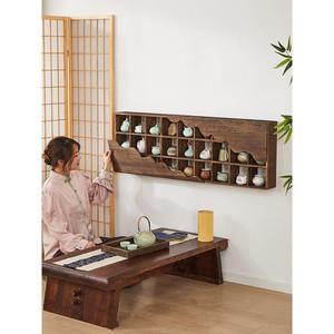 Étagère murale en bois massif de forme irrégulière, support pour tasses et théières, rangement rétro pour service à thé, pour la décoration de la maison - Product Image 1
