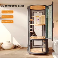 Meuble de Luxe pour Animaux de Compagnie : Villa pour Chat de Salon, Élégante, en Verre Trempé et Bois Massif, Grand Espace, Multi-Niveaux, Design de Créateur