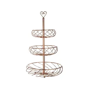 Factory Groothandelaar Draad Rose Vergulde Groente Fruit Opslag Mand Montage 3 Tier Fruitmand Voor Thuis Aanrecht Decor