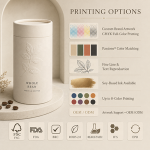 Emballage personnalisé en tube de papier de qualité alimentaire |   Boîte cylindrique en carton kraft FSC pour café, thé, poudre, complément alimentaire, OEM, biodégradable - Product Image 4