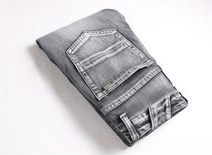 Nouveau jean d'hiver pour homme, tendance, décontracté, coupe <span class=keywords><strong>slim</strong></span> droite, style urbain, gris délavé, avec patchwork perforé et broderies tricotées - Product Image 2